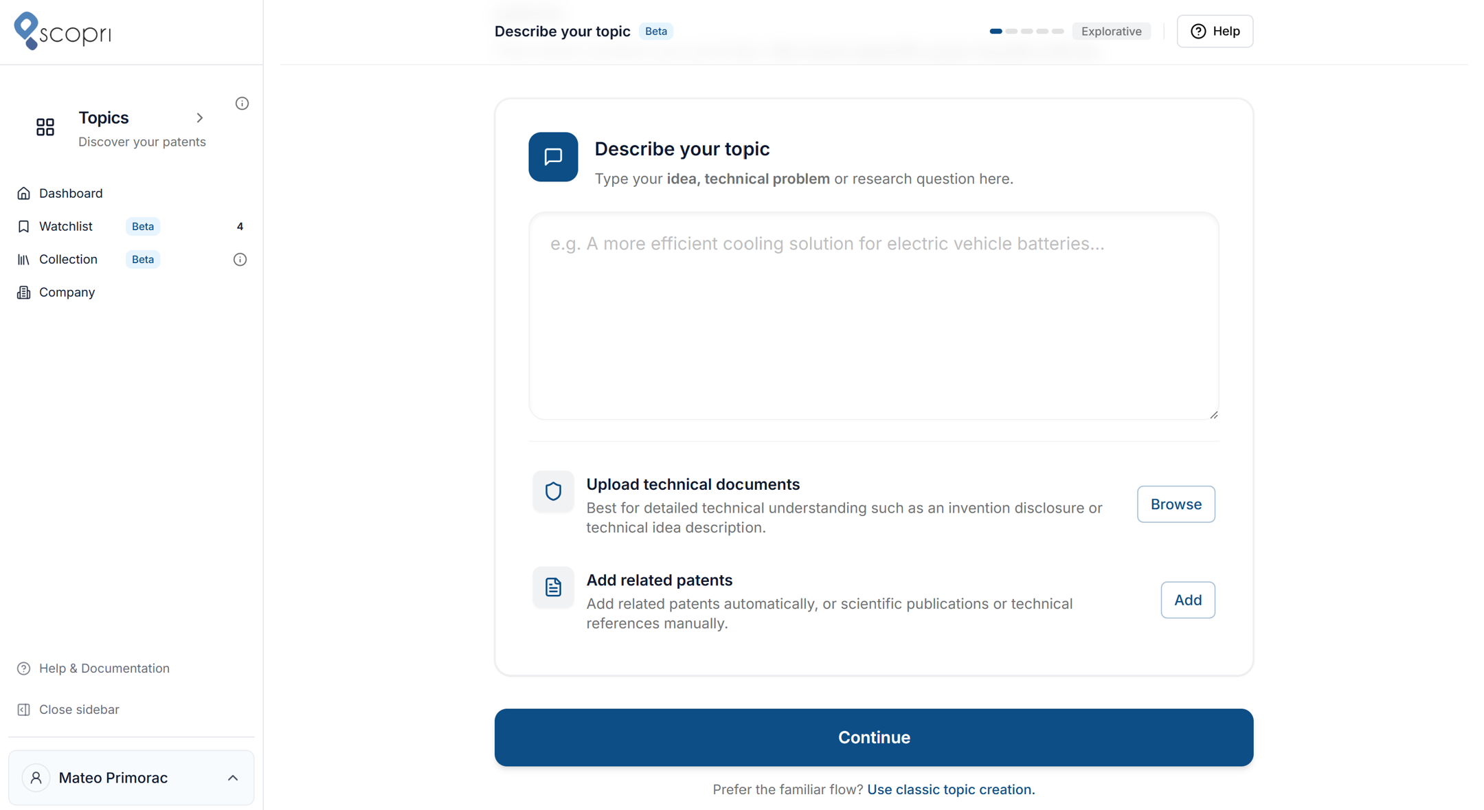 Create a topic in scopri.ai