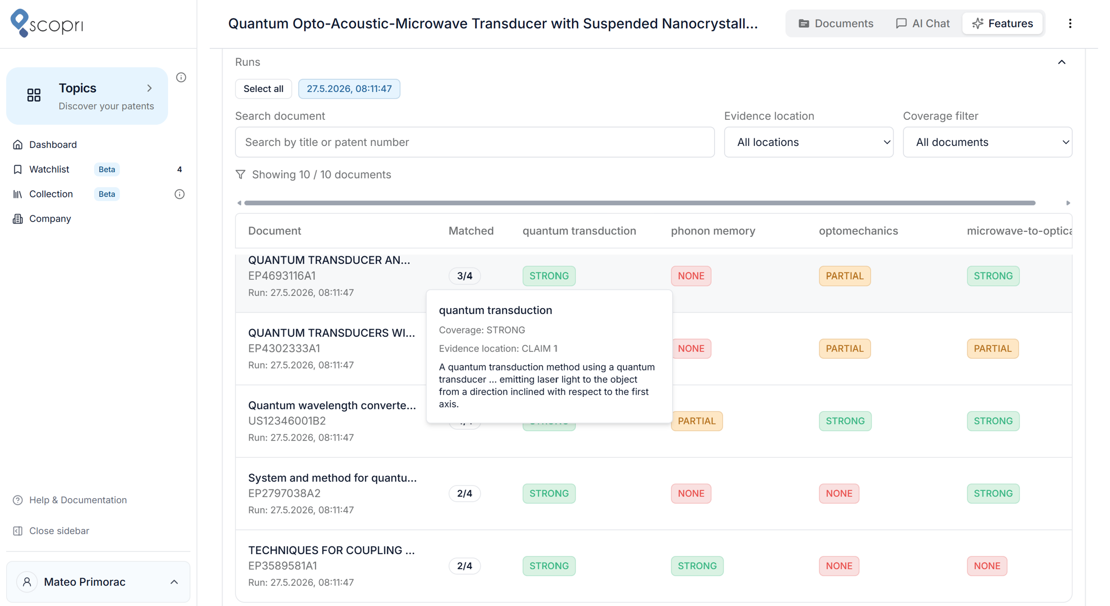 Feature analysis in scopri.ai
